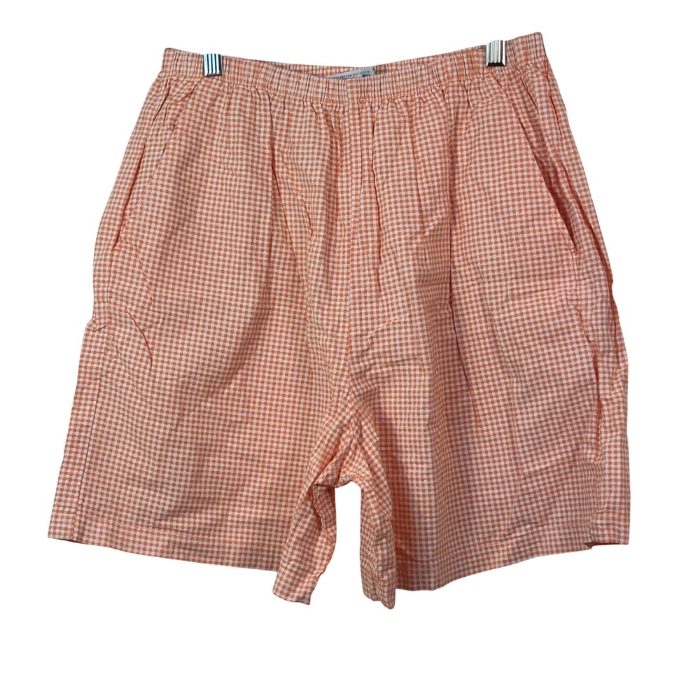 Fresh Produce Orange Gingham Cotton Elastic Waist Shorts Adult Large Made in USA